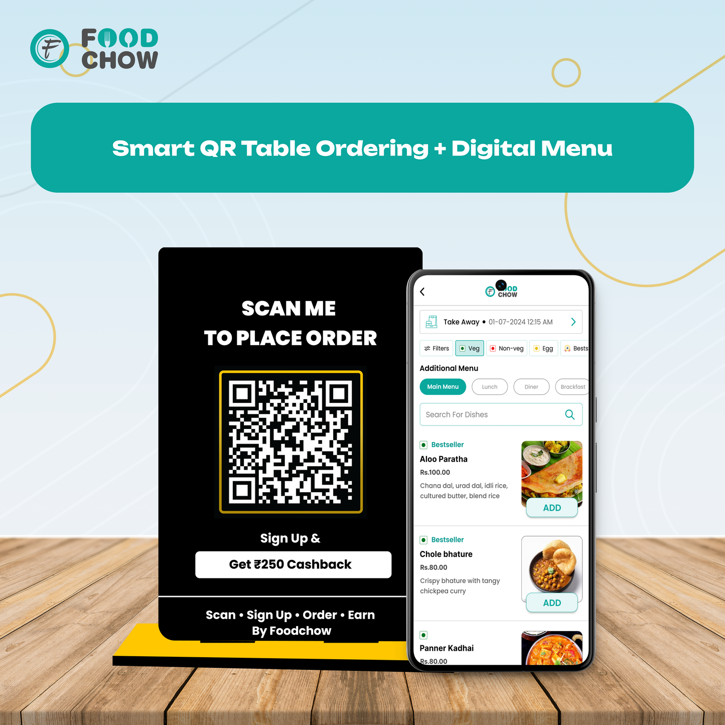 FoodChow QR table ordering standee with digital menu