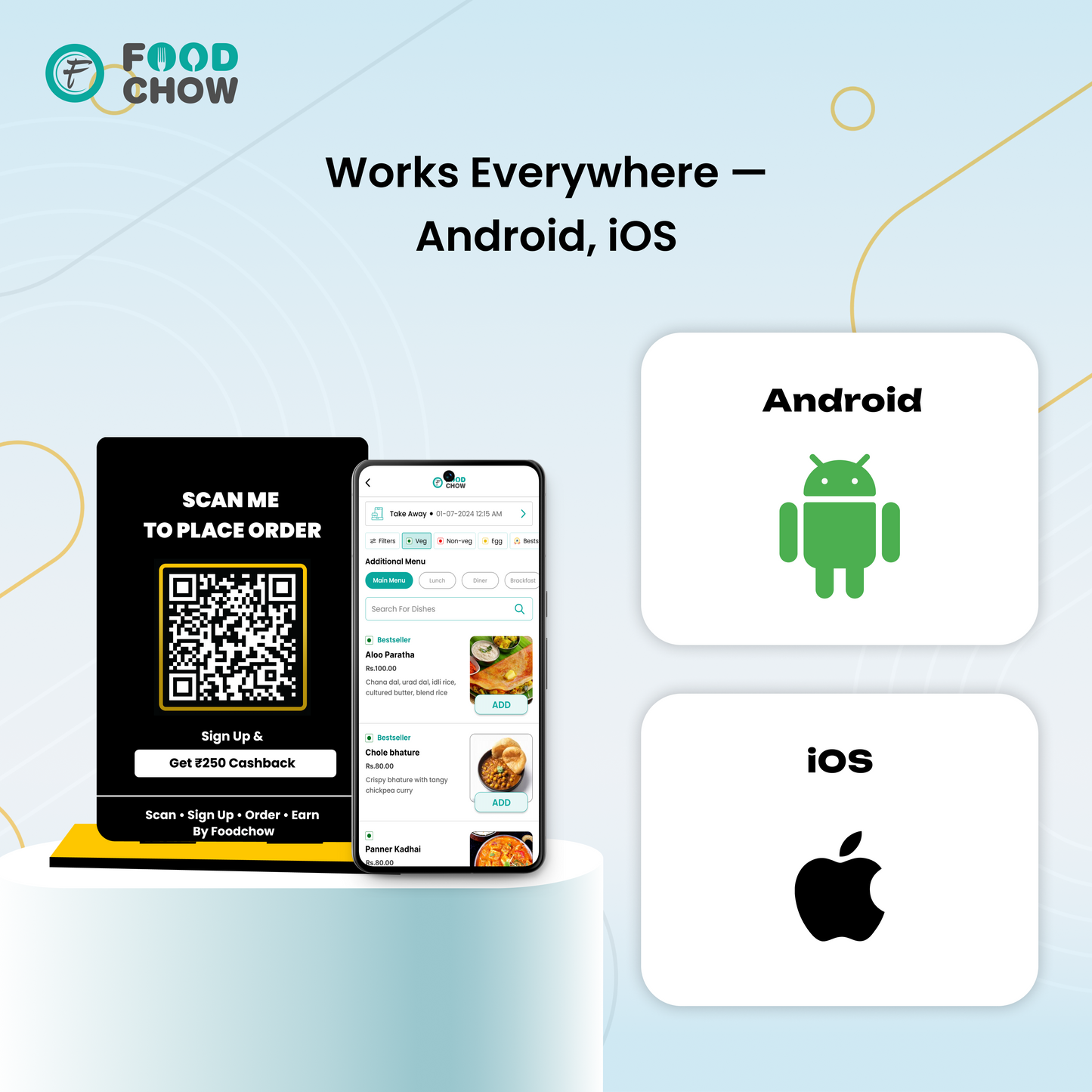 Foodchow Digital Menu Standee with QR Code | Contactless Digital Menu for Restaurants, Cafes, Hotels & Cloud Kitchens (Digital Menu Only)