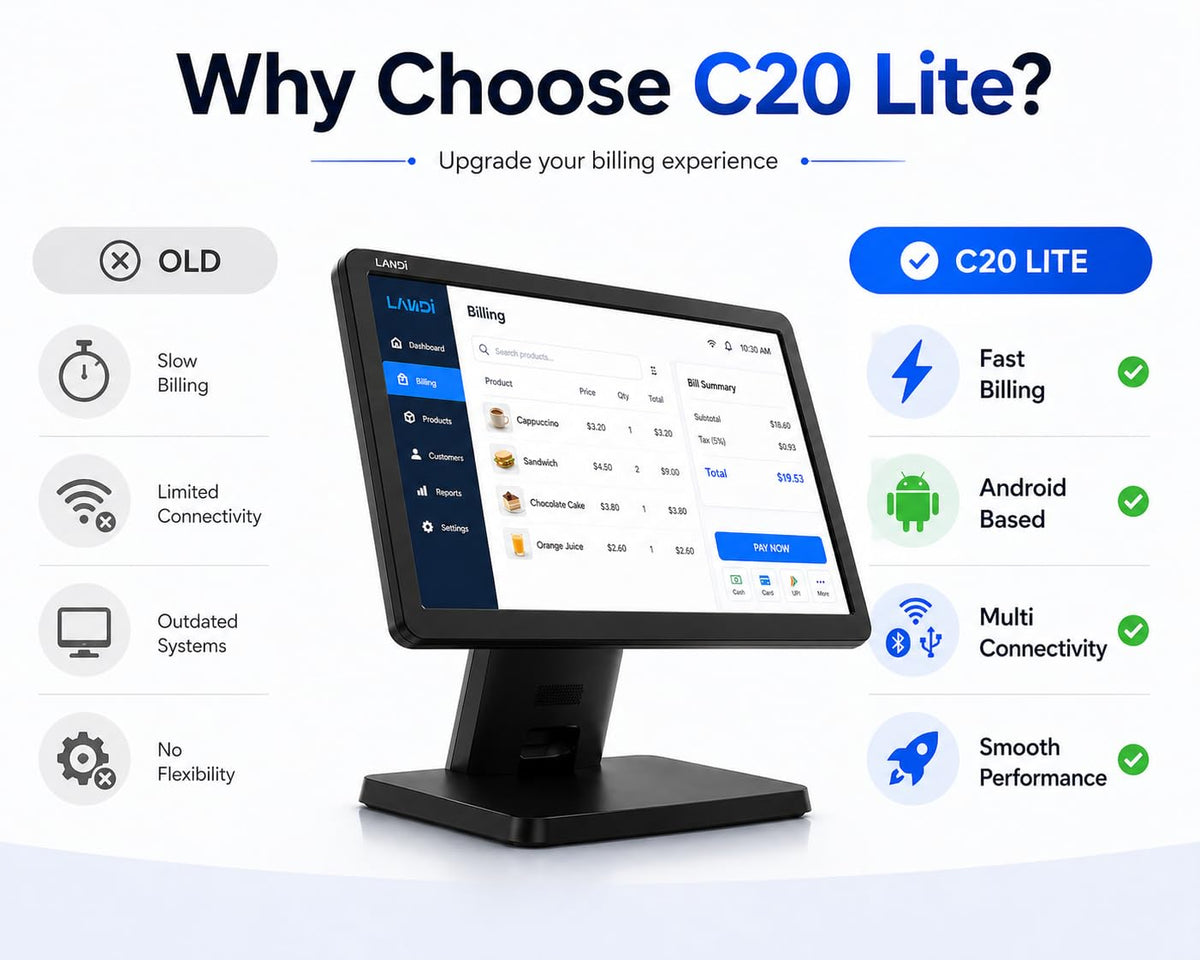 Landi C20 Lite Touchscreen Billing Terminal | FoodChow POS for Restaurants