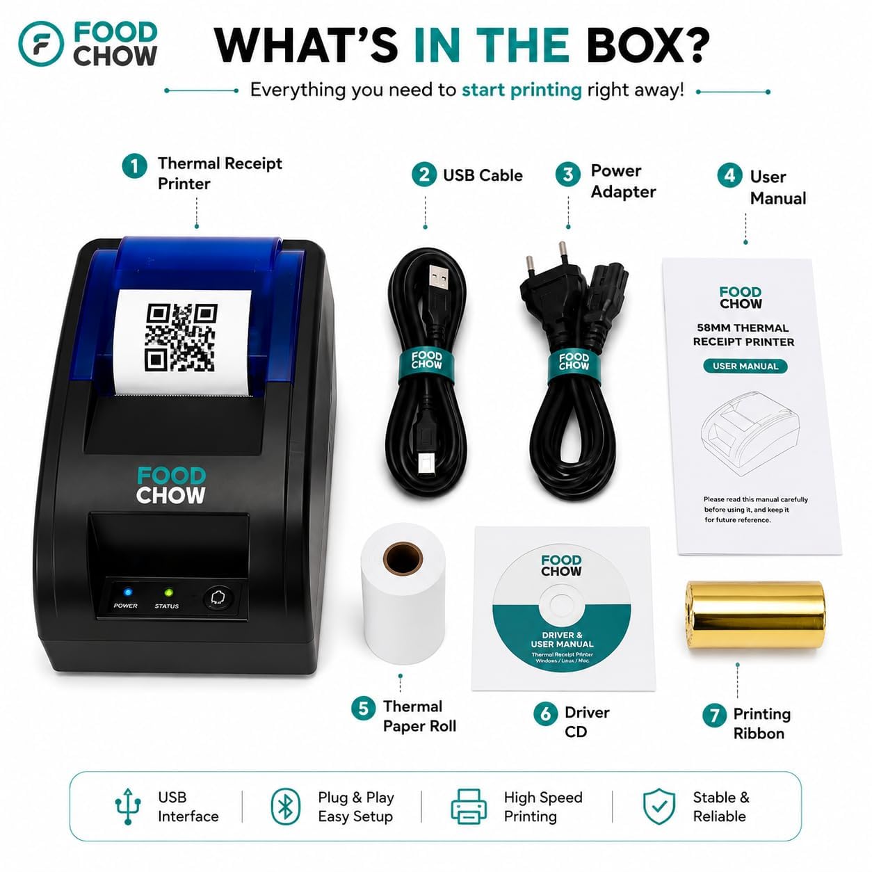 FoodChow 2-Inch Thermal Receipt Printer