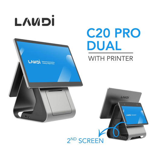 LANDI C20 Pro Dual Display Android POS Terminal with Built-in Printer for Cloud Kitchen