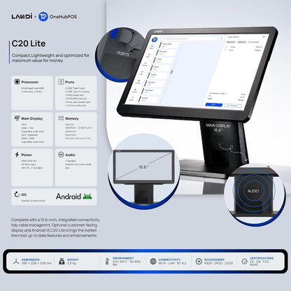 Landi C20 Lite Touchscreen Billing Terminal | FoodChow POS for Restaurants