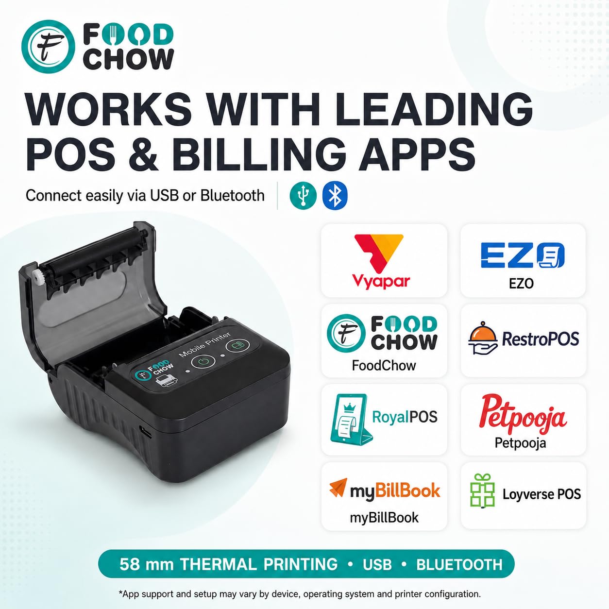 FoodChow Mini Portable Receipt Printer (58mm)