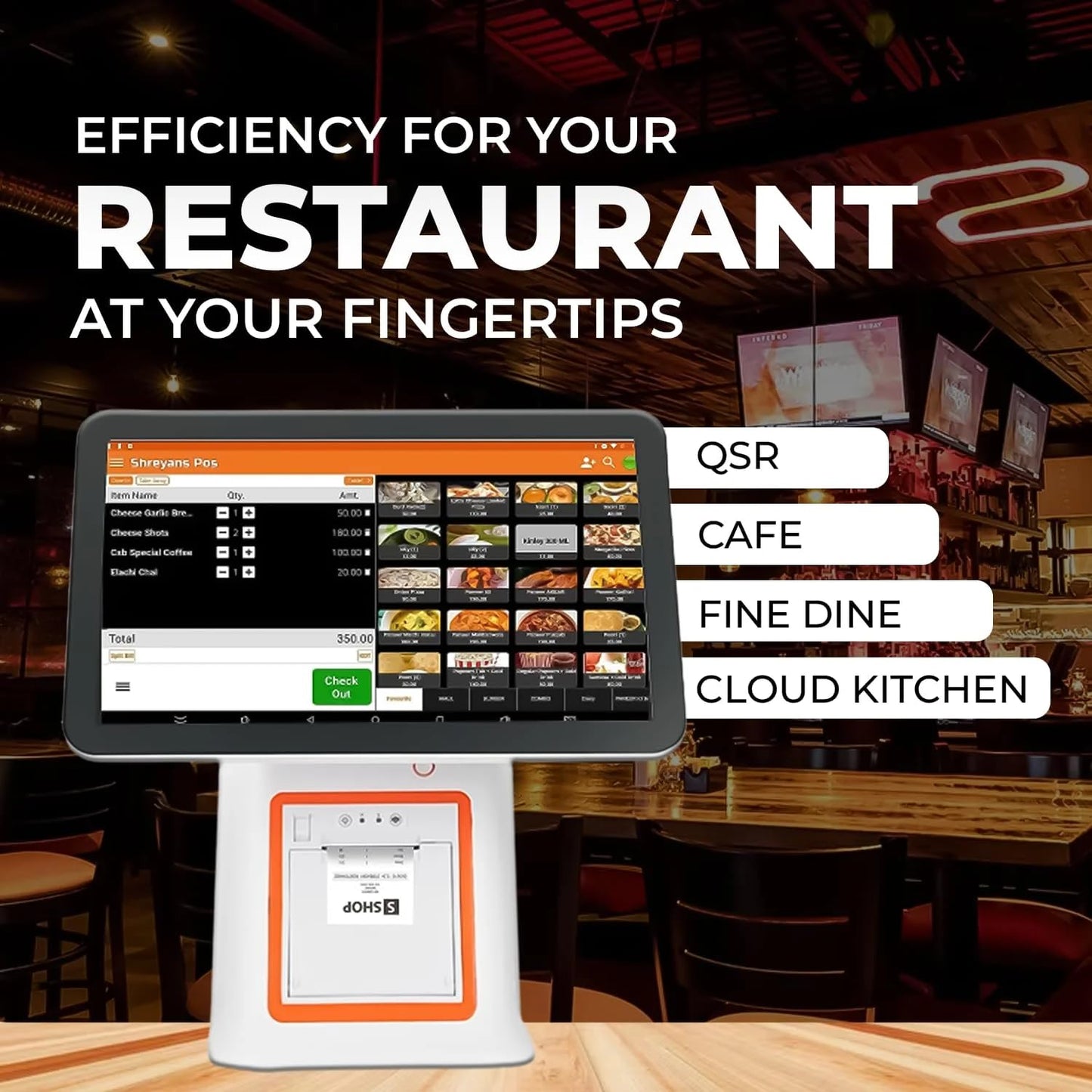 FoodChow Premium Restaurant POS Software with Touch Screen & Inbuilt 58mm Printer