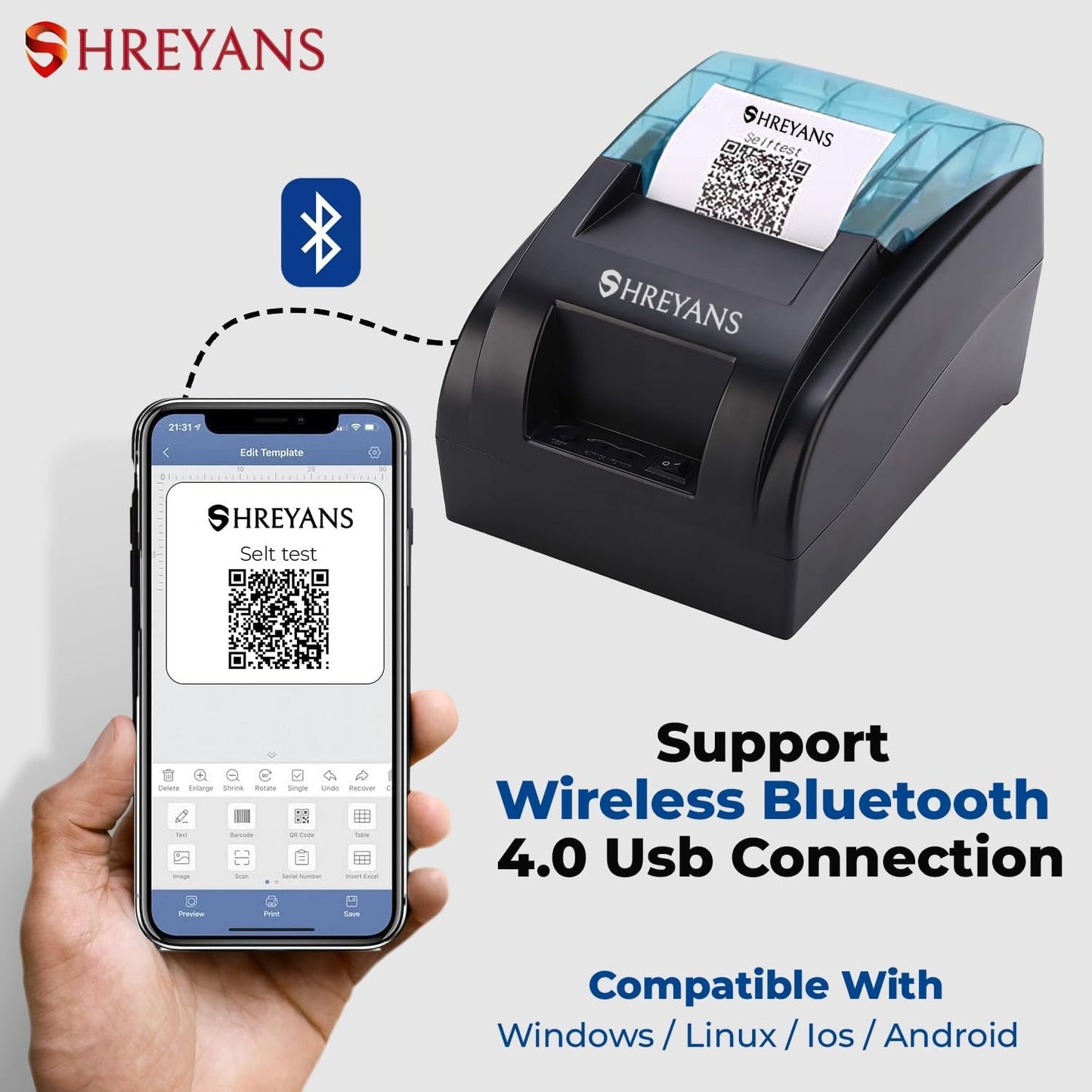 Restaurant POS Premium 1-Year Billing Machine with Shreyans 58mm Thermal Receipt Printer