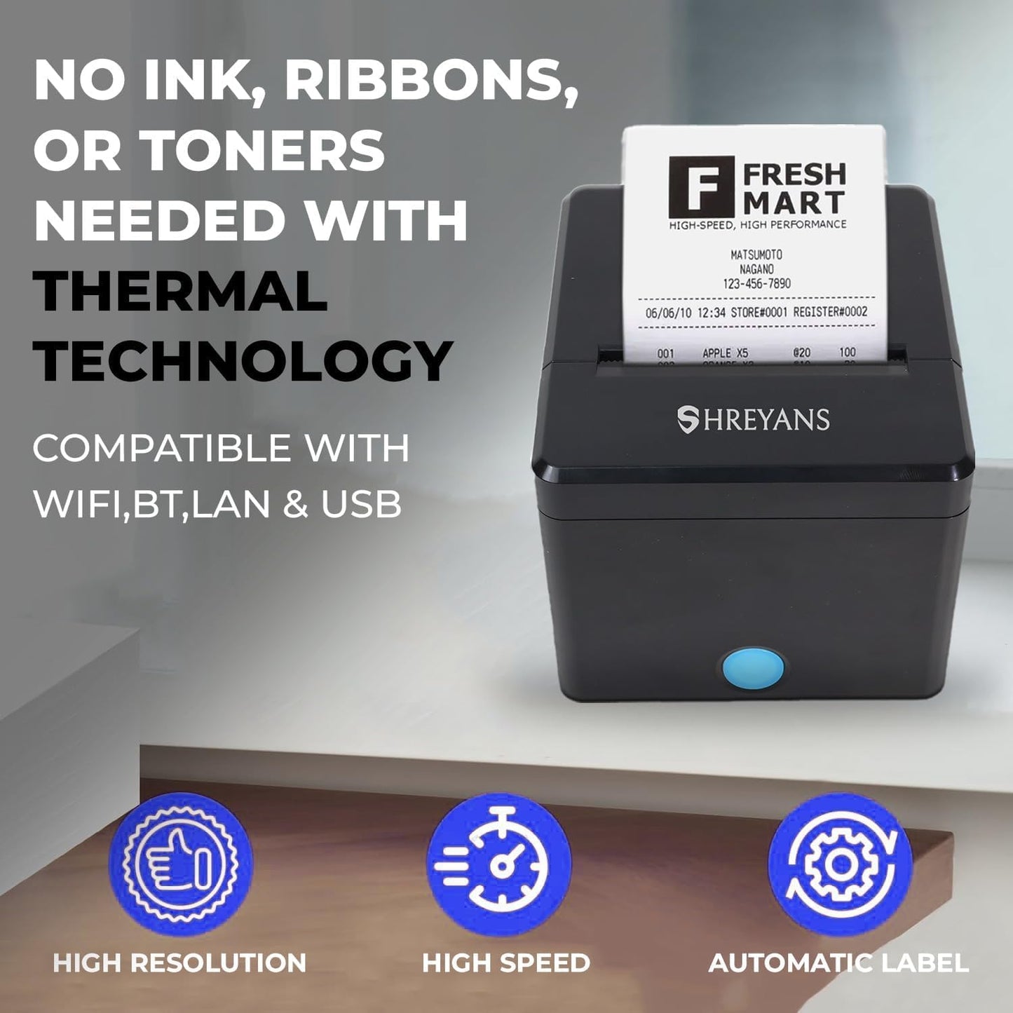 SHREYANS 80mm Thermal Billing Printer with Auto Cutter (3 Inch)
