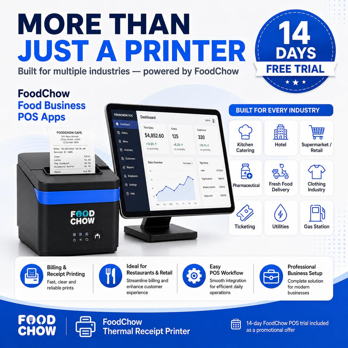 FoodChow 80mm & 58mm Thermal Receipt Printer with Auto Cutter