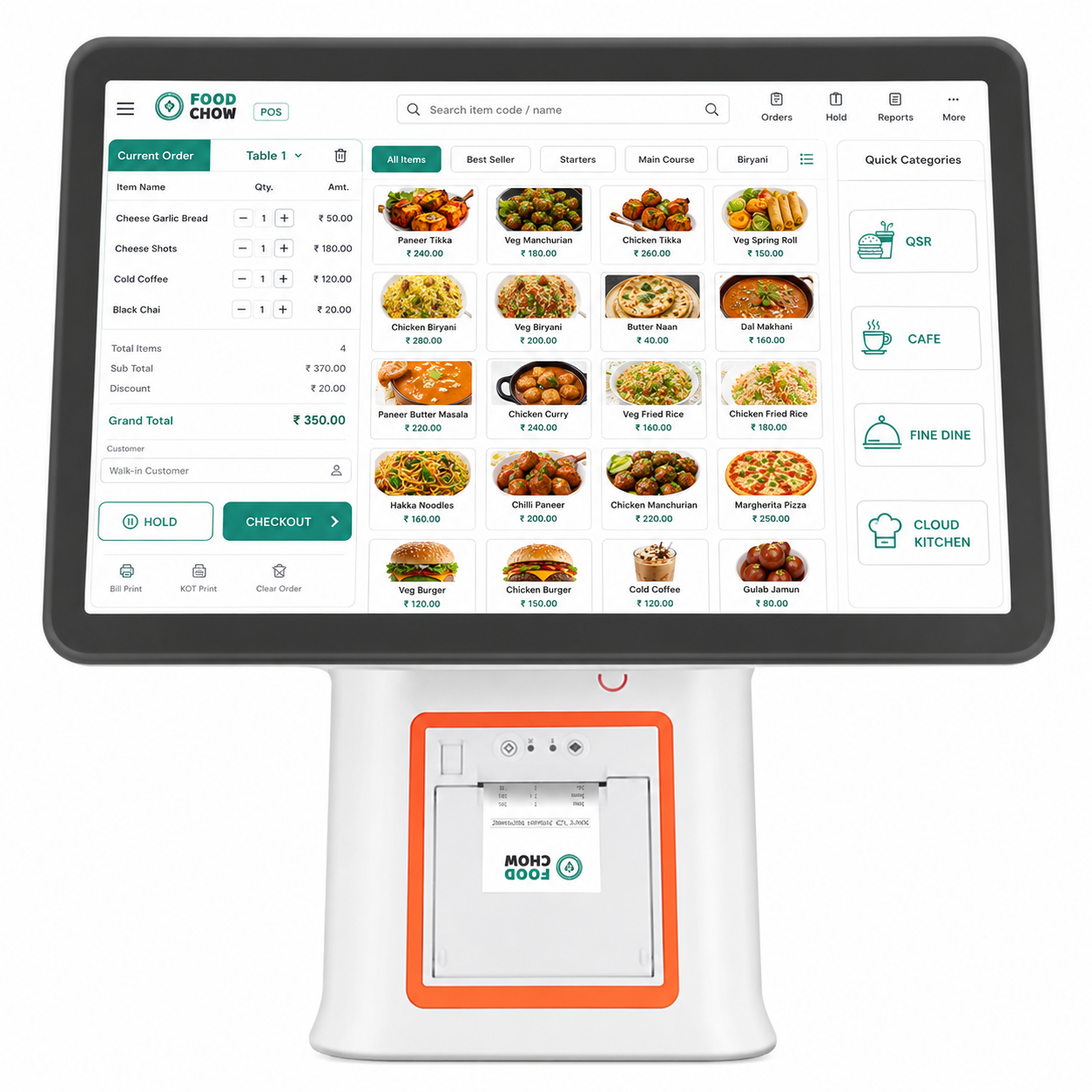 FoodChow Premium Restaurant POS Software with Touch Screen & Inbuilt 58mm Printer