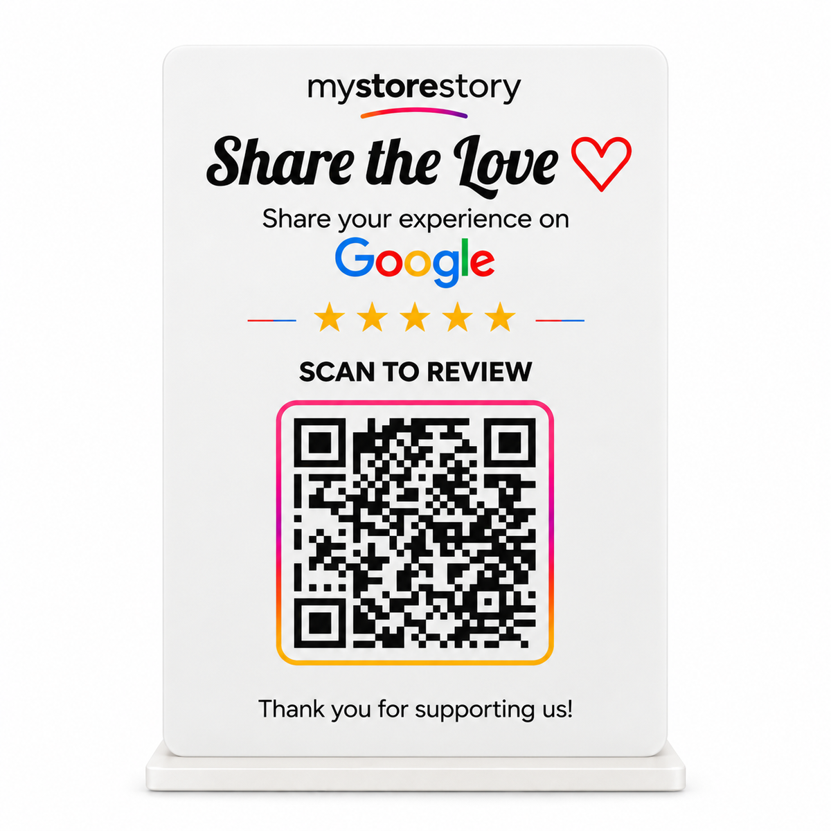 MyStoreStory Google Review QR Code Tabletop Stand for Business