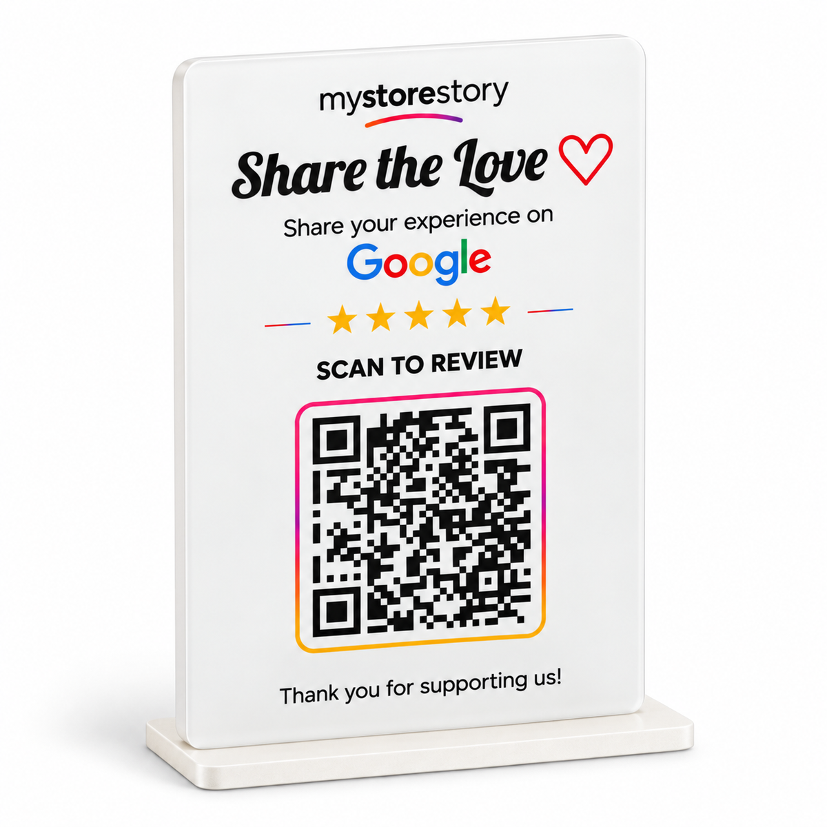 MyStoreStory Google Review QR Code Tabletop Stand for Business