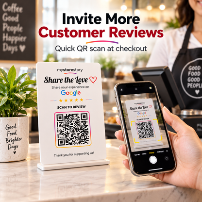 MyStoreStory Google Review QR Code Tabletop Stand for Business