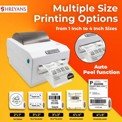 Shreyans 100mm Bluetooth Barcode Label + Receipt Printer for Invoicing & Labelling